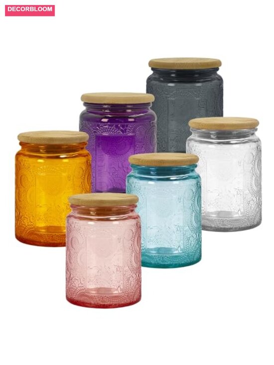 Other - 6 Pack 8 oz Decorative Glass Jars with Bamboo Lids, Airtight Food Storage